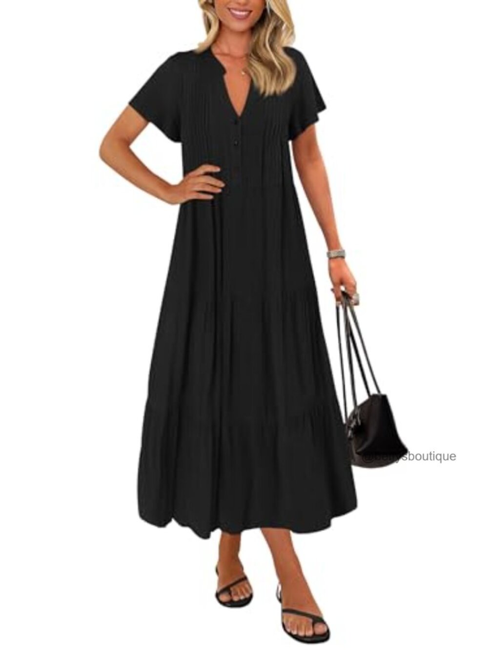 Summer Maxi Dress with Pockets - Short Sleeve Flowy Swing Dress